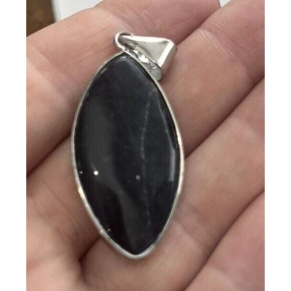 Marquise Cut Black Amethyst Silver  Pendant - Picture 8 of 10
